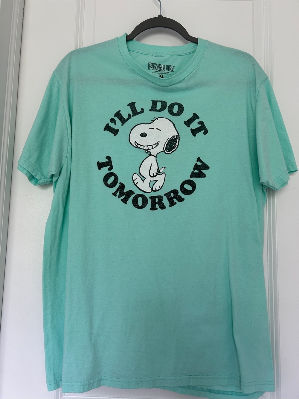 Peanuts Mint Green Snoopy 'I'll Do It Tomorrow' Short Sleeve Tee